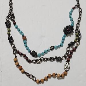 Lucky‎ brand Aqua and Tan Multi Strand Boho Necklace